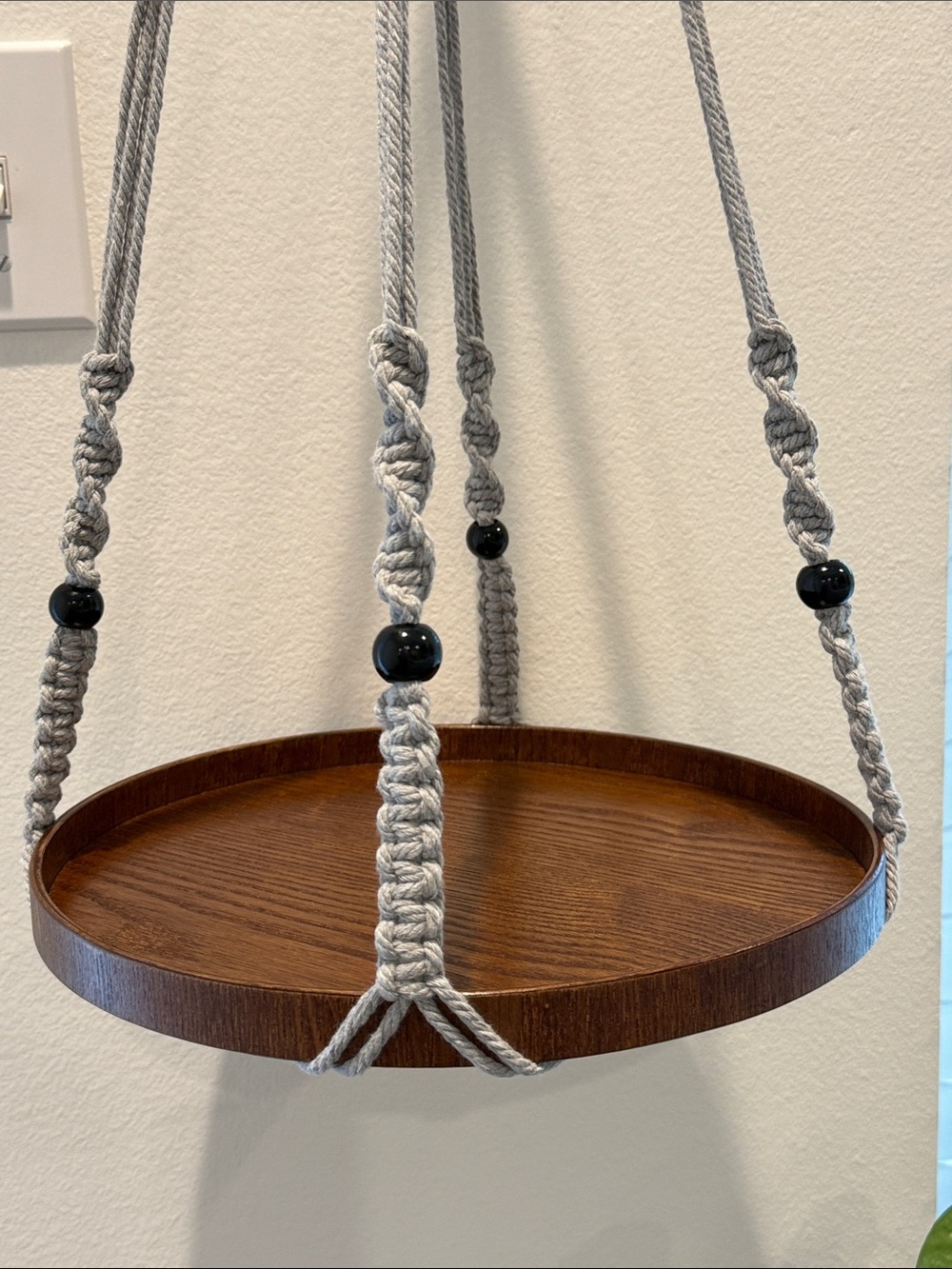 Macrame Plant Hanger with 12” Wood Shelf Indoor Light Gray New Home Decor - Picture 7 of 12